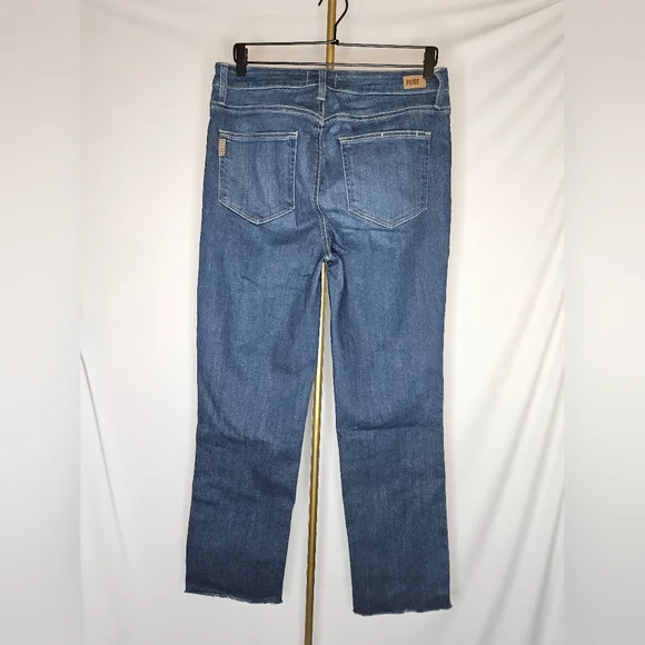 PAIGE High-Rise Straight Leg Jeans Blue Raw Hem - Picture 2 of 9